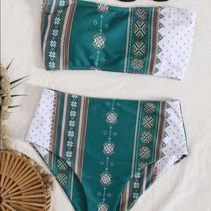 Tribal Lace-up Back Bandeau High Waisted Bikini